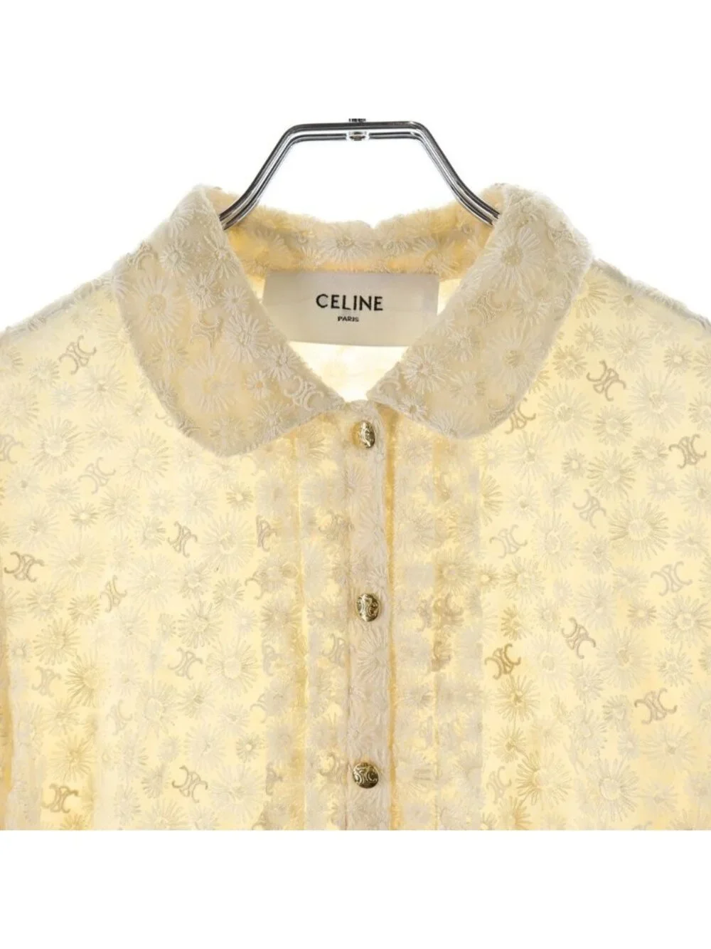 Celine Embroidered Babydoll Mini Dress in Tulle Triomphe Polyester Floral Baby